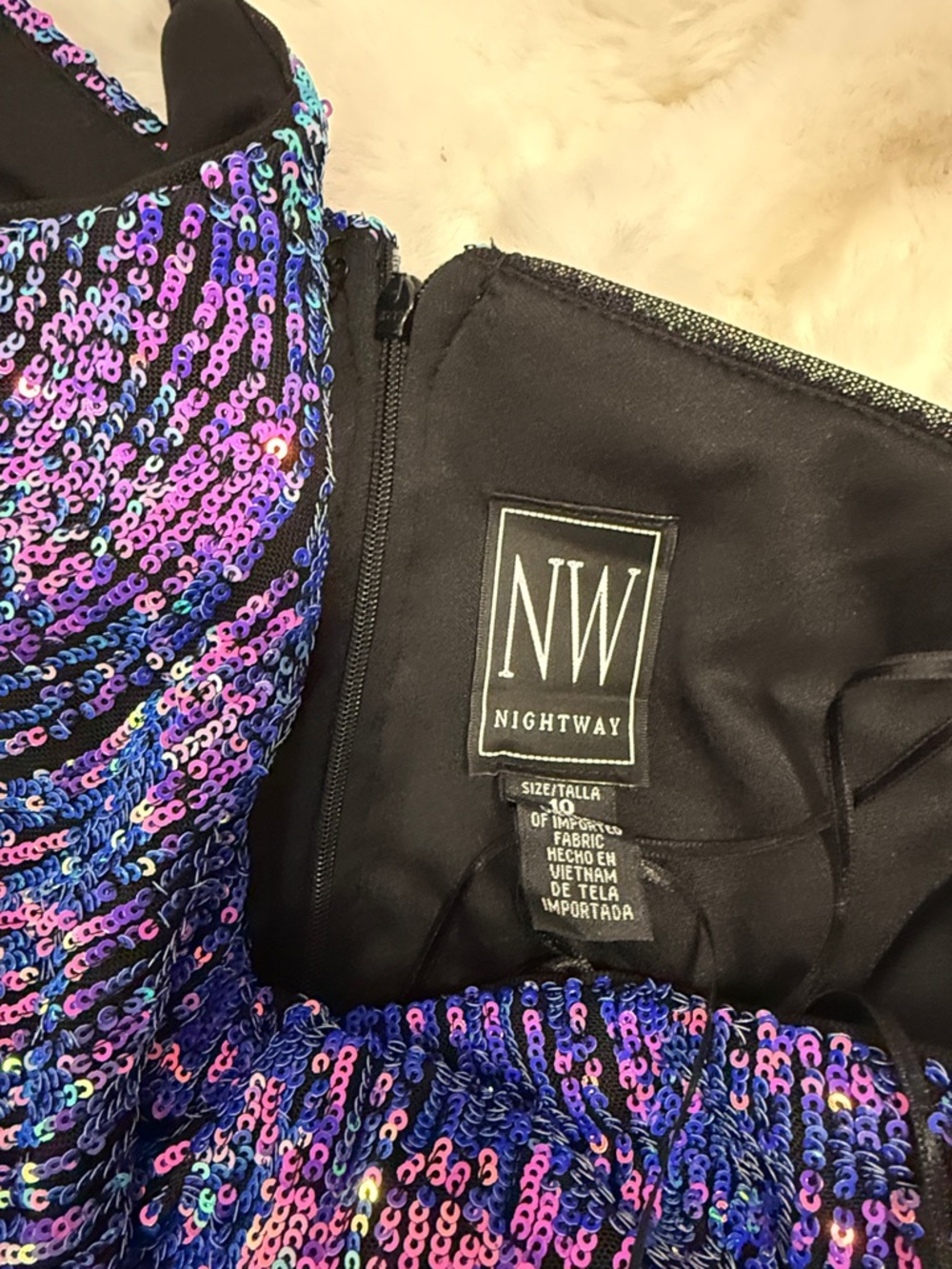 One-Shoulder Sequin Gown in Iridescent Blue - Picture 5 of 6